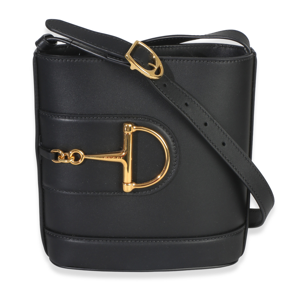 Gucci Black Smooth Calfskin Hasler Horsebit 73 Small Bucket Bag